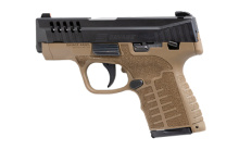 Stance MC9MS, Semi-automatic, Striker Fired, Polymer Frame Pistol, Micro Compact, 9MM, 3.2" Barrel, Nitride Finish, Black Slide, Flat Dark Earth Frame, 3 Dot Sights, Manual Safety, 8 Rounds, 2 Magazines, (1)-7 Rounds and (1)-8 Rounds 67004