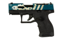 TX22 Compact, Striker Fired, Semi-automatic, Polymer Framed Pistol, 22 LR, 3.6" Threaded Barrel, Manual Safety, Black Frame, Blue Hard Anodized Slide with Laser Engraved Flag Design, Ramp Front/Adjustable Rear, 10 Rounds, 2 Magazines 1-TX2213Y-10US3