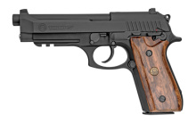 PT92, 9MM, 5" Barrel, Alloy Frame, Matte Black Finish, Brazilian Walnut Wood Grips, Drift Adjustable Rear Sight, 2 Magazines, 17Rd 1-920151-17OW