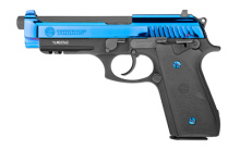 PT92, Full Size, 9MM, 5" Barrel, Alloy Frame, Polished PVD Blue Slide, Hogue Soft Overmold Rubber Grips, 2 Magazines, 17Rd 1-920151-PVD1