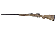 Vanguard Outfitter, Bolt Action Rifle, 308 Winchester, 24" Spiral Fluted #2 Contour Barrel, Threaded 1/2-28, 1:10" Twist, Cerakote Finish, Graphite Black, Weatherby Monte Carlo Stock, Brown and White Hand Sponge Paint, Two Stage Adjustable Trigger, Accub