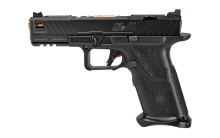 O.Z-9, Semi-automatic Pistol, 9MM, 4.5" Match Grade Barrel, Steel Frame, Polymer Grip, Black/Bronze Finish, 17Rd, ZEV Exclusive O.Z-9 Signature Slide, ZEV PRO Flat Face Trigger, ZEV O.Z-9 PRO Plus Magwell, ZEV O.Z-9 Custom SKB Case, Magpul PMAG 17 GL9 (Q