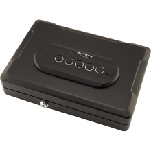 Single Pistol Vault, 13"x8.25"x2.75", Trio Lock-Key, LED Code and Biometric Fingerprint Reader, Standard Top Style Safe, Black, Includes Cable BD74TV