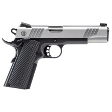 B1911, Two-Tone, Single Action Only, Semi-automatic, Metal Frame Pistol, Full Size, 45ACP, 5" Barrel, Brushed Stainless Steel Slide, Black Nitride Frame, Tritium Front Night Sight, Ambidextrous Safety, Black VZ Grips, 8 Rounds, 1 Magazine B19117050SBBK