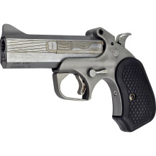 250th Redneck Version, Derringer, .45-70 Gov't, 4.25" 250th Anniversary Engraved Flat Barrel, Stainless Steel, Silver, Black B6 Resin Grips, 2 Rounds, Trigger Guard BACY-250TH-45-70