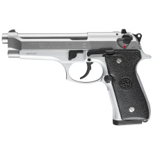 92FS 9mm Double/Single Action 4.9 Inch Barrel Stainless Finish Plastic Grips Three Dot Sights 10 Round Made In Italy