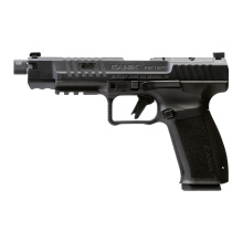 METE SFX Pro, Striker Fired, Semi-automatic, Polymer Frame Pistol, Full Size, 9MM, 5.74" Threaded Barrel, 1/2x28 Thread Pitch, Matte Finish, Black, Tritium Front Sight with Black Rear, Flared Magwell, Optic Ready, Aluminum Trigger, 2 Magazines, (1) 20 Ro