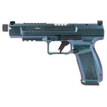 METE SFX Pro, Striker Fired, Semi-automatic, Polymer Frame Pistol, Full Size, 9MM, 5.74" Threaded Barrel, 1/2x28, Matte Finish, Stingray Cerakote, 3 Dot White Sights, Flared Magwell, Optic Ready, 2 Magazines, (1) 20 Round and (1) 18 Round, Includes Acces