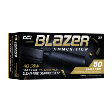 Blazer, 40 S&W, 180 Grain, Subsonic, Total Metal Jacket, Clean-Fire for Suppressor Use, 50 Rounds per Box 5220S