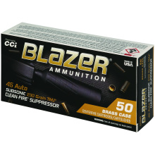 Blazer, 45 ACP, 230 Grain, Subsonic, Total Metal Jacket, Clean-Fire for Suppressor Use, 50 Rounds per Box 5230S