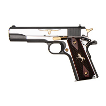 Government Model, Texas Longhorn TALO, 1911 Classic, Semi-automatic, Metal Frame Pistol, Full Size, 45ACP, 5" Barrel, Steel Construction, Stainless Finish, 7 Rounds, 1 Magazine, High Polished Flats, High Polished Gold Hardware, Longhorn Custom Grips, CLH