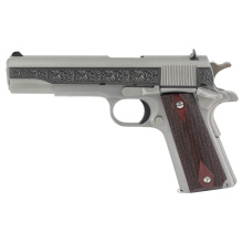 Government Model, 1911 Classic, Semi-automatic, Metal Frame Pistol, Full Size, 38 Super, 5" Barrel, Steel, Stainless Finish, Filigree/Engraving, 9 Rounds, 1 Magazine O1911C-SS38