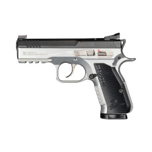 Shadow 2 Compact Two-Tone 9MM, 4" Barrel, Polished Finish, Black Slide, Silver Frame, Black Serrated Rear Sight, Fiber Optic Front Sight, Optics Ready, Manual Safety, 15 Rounds, 2 Magazines Semi-automatic, Single Action/Double Action, Alulminum Frame
