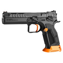Tactical Sport 3 Orange, Semi-automatic, Single Action Only, Metal Frame Pistol, Full Size, 9MM, 5.2" Barrel, Steel, Polycoat Finish, Black, G10 Grips, Fiber Optic Front/Fixed Rear, Optic Ready, Manual Safety, 20 Rounds, 1 Magazine 91233