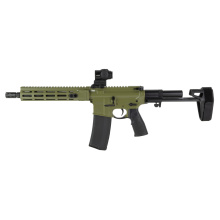 DDM4, Semi-automatic, AR Pistol, 5.56 NATO, 10.3" Cold Hammer Forged Barrel, Threaded 1/2X28, Anodized Finish, Bazooka Green, Daniel Defense Pistol Grip, Maxim PDW Brace, DD4 Flat Front 9.5" Rail, 30 Rounds, Includes Primary Optics Cyclops Gen 2 Reticle