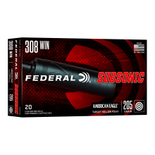 American Eagle, 308 Winchester, 205 Grain, Target Hollow Point, Subsonic, 20 Round Box 308SUB1