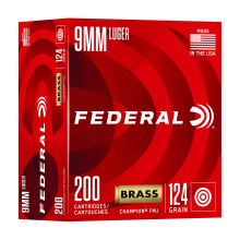 Champion Training 9MM, 124 Grain, Full Metal Jacket, 200 Rounds per Box 1090 fps C9124A200