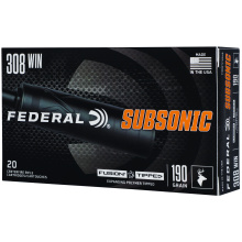 Fusion Tipped, 308 Winchester, 190 Grain, Subsonic Polymer Tipped, 20 Rounds per Box F308TF3SUB