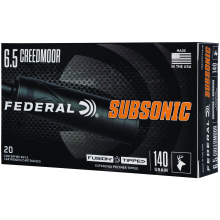 Fusion Tipped, 6.5 Creedmoor, 140 Grain, Subsonic Polymer Tipped, 20 Rounds per Box F65CRDTFS1SUB
