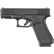 45V, V Series, Striker Fired, Semi-automatic, Polymer Frame Pistol, Compact, 9MM, 4.02" Barrel, Glock Marksman Barrel, nDLC Finish, Black, No Finger Grooves, Fixed Sights, Front Serrations, Ambidextrous Slide Stop Lever, Flared Mag Well, 17 Rounds, 3Maga