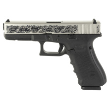 17, GEN 4, TALO Exclusive, Semi-automatic, Striker Fired, Full Size, 9MM, 4.49", Black, Interchangeable, 17 Rounds, 3 Mags, Fixed Sights, Polymer, Stainless PVD, Polished Armory Grade Cut Engraved Scrollwork 13209