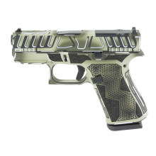 43X M.O.S., Semi-automatic, Striker Fired, Polymer Frame Pistol, Sub-Compact, 9MM, 3.41" Ported Barrel, Custom Olive Drab Green Anime Cerakote Finish by Shark Coast Tactical, Olive Drab Green, Black and White, Fixed Sights, 10 Rounds, 2 Magazines UX43502