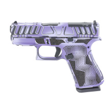 43X M.O.S., Semi-automatic, Striker Fired, Polymer Frame Pistol, Sub-Compact, 9MM, 3.41" Barrel, Custom Purple Anime Cerakote Finish by Shark Coast Tactical, Purple, Black and White, Fixed Sights, 10 Rounds, 2 Magazines UX4350204FRAPURP-SCT