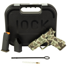 43X M.O.S., Semi-automatic, Striker Fired, Polymer Frame Pistol, Sub-Compact, 9MM, 3.41" Barrel, Custom Frog Camo Cerakote Finish by Shark Coast Tactical, Tan, Green and Brown, Fixed Sights, 10 Rounds, 2 Magazines UX4350204FRFROG-SCT