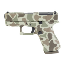 43X M.O.S., Semi-automatic, Striker Fired, Polymer Frame Pistol, Sub-Compact, 9MM, 3.41" Ported Barrel, Custom Frog Camo Cerakote Finish by Shark Coast Tactical, Tan, Green and Brown, Fixed Sights, 10 Rounds, 2 Magazines UX4350204FRFROGPTSCT