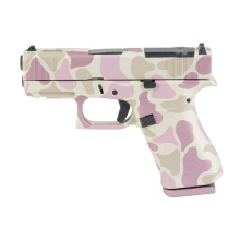 43X M.O.S., Semi-automatic, Striker Fired, Polymer Frame Pistol, Sub-Compact, 9MM, 3.41" Ported Barrel, Custom Light Duck Camo Cerakote Finish by Shark Coast Tactical, Tan, Green and Brown, Fixed Sights, 10 Rounds, 2 Magazines UX4350204FRDUCKPTSCT