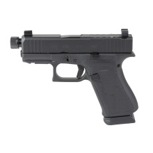 43X, Blackout #2, Striker Fired, Semi-automatic, Polymer Frame Pistol, Sub Compact, 9MM, 3.92" Zaffiri 1/2X28 Threaded Barrel, Blackout Cerakote Finish By Shark Coast Tactical, Suppressor Height Sights, Hybrid Stippled Frame, No Finger Grooves, FrontSerr