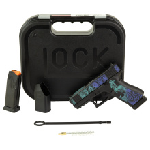 43X, Semi-automatic, Striker Fired, Polymer Frame Pistol, Sub-Compact, 9MM, 3.41" Barrel, Custom Peacock Cerakote Finish by Shark Coast Tactical, Black, Blue and Teal, Fixed Sights, 15 Rounds, 2 Magazines UX4350204NR15