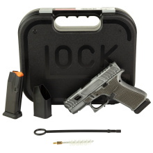 Hoth 43X, Striker Fired, Semi-automatic, Polymer Frame, Sub-Compact, 9MM, 3.41" Barrel, Custom Distressed Grey Cerakote Finish by Shark Coast Tactical, Fixed Sights, Shark Coast Tactical Greasy Cut Slide, Laser Stippled Grip, 15 Rounds, 2 Magazines UX435