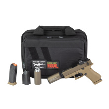 43X Hush Puppy, Semi-automatic, Striker Fired, Polymer Frame Pistol, Sub-Compact, 3.92" Threaded Barrel, 1/2X28 Thread Pitch, Flat Dark Earth Cerakote by Shark Coast Tactical, Suppressor Height Sights, Holosun 407K Red Dot, 15 Rounds, Includes Compact Hu