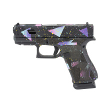 43X, 80's NIGHT, Striker Fired, Semi-automatic, Polymer Frame Pistol, Sub Compact, 9MM, 3.41" Marksman Barrel, Custom Black/Cyan/Purple Cerakote Finish by Shark Coast Tactical, No Finger Grooves, Front Serrations, Laser Stippled Grip, Fixed Sights, 15 Ro
