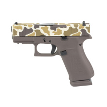43X, Striker Fired, Semi-automatic, Polymer Frame, Pistol, Sub-Compact, 9MM, 3.41" Barrel, nPVD Finish, Custom Duck Camo Cerakote Finish by Shark Coast Tactical, Brown and Tan, Fixed Sights, 15 Rounds, 2 Magazines UX4350204NR15