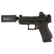 43X Hush Puppy, Semi-automatic, Striker Fired, Polymer Frame Pistol, Sub-Compact, 3.92 Threaded Barrel, 1/2X28 Thread Pitch, Black Cerakote by Shark Coast Tactical, Suppressor Height Sights, Holosun 407K Red Dot, 15 Rounds, Includes Compact Hush Puppy Pr