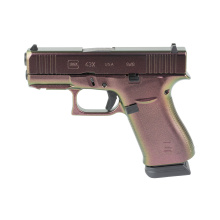 43X, Semi-automatic, Striker Fired, Polymer Frame Pistol, Sub-Compact, 9MM, 3.41" Barrel, Custom Gun Candy Razorback Cerakote Finish by Shark Coast Tactical, Gold, Green, Purple Chameleon, Fixed Sights, 15 Rounds, 2 Magazines UX4350204NR15