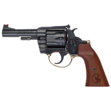 H16 Golden Boy Deadeye, Steel Frame Revolver, Double Action/Single Action, 22LR, 4" Barrel, Round Blued Steel, Polished Blued Steel Receiver, American Walnut Gunfighter Grip, Adjustable Rear Sight, Ramped Fiber Optic Bead Front Sight, 10 Rounds H016GDA