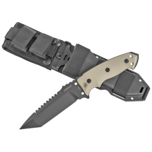 EX-F01, Fixed Blade Knife, 5.5" Tanto Blade with Broad Rear Saw Teeth, Black Cerakote Finish, A2 Tool Steel, G10 Flat Dark Earth Handle, Includes Retention Sheath 35127