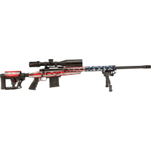 1500 APC Chassis, Bolt Action Rifle, 25 Creedmoor, 24" Heavy Threaded Barrel, Matte Finish, Blued, Cerakote Finish, Red, White and Blue, LUTH-AR MBA-4Fully Adjustable Stock, Right Hand, 10 Rounds, 3 Magazines, Includes Nikko Stirling 4-16X50mm Scope, Buf
