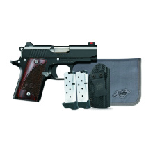 Micro 9 RTC, 1911, Semi-automatic, 9MM, Metal Frame Pistol, 3.15" Barrel, KimPro II Finish, Black, Rosewood Grips, Fiber Optic Front Sight, Thumb Safety, 7 Rounds, 2 Magazines, Includes Tactical Qualifier Ambidextrous Holster 3300253