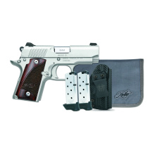 Micro 9 RTC, 1911, Semi-automatic, 9MM, Metal Frame Pistol, 3.15" Barrel, Satin Finish, Silver, Rosewood Grips, White Dot Sights, Thumb Safety, 7 Rounds, 2 Magazines, Includes Tactical Qualifier Ambidextrous Holster 3300255