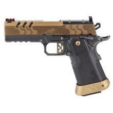 2K11 PRO, Semi-automatic, 1911, Full Size Pistol, 9MM, 4.25" Bull Barrel, PVD Finish, Coyote, Black DLC Barrel, Kevlar/Carbon Fiber Grips, Fixed Rear Sight, Fiber Optic Front Sight, Optics Ready, RMR Footprint, Ambidextrous Thumb Safety, 19 Rounds, 2 Mag
