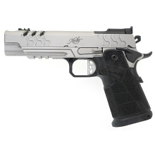 2K11 Target, Semi-automatic, 1911, Full Size, Steel Frame Pistol, 9MM, 5" Compensated Barrel, Matte Finish, Stainless Steel, Black Carbon Fiber Grips, Optics Ready, RMR Footprint, Fiber Optic Front Sight with Adjustable Rear Sight, Ambidextrous Thumb Saf