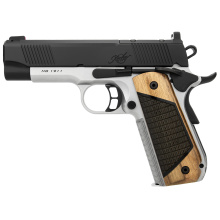 Next Generation Pro, 1911, Semi-automatic, Metal Frame Pistol, Compact, 45ACP, 4" Bull-barrel with Deep Crown, Matte Finish, Stainless Steel with Black Slide, Black Walnut Grips with G10 Inlay, Fiber Optic Front and Fixed Black Serrated Sights, Optics Re