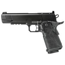 DS Warrior, Semi-automatic, Metal Frame Pistol, 1911, Full Size, .38 Super, 5" Bushing Barrel with Deep Crown, Kimpro Finish, Black, Carbon Fiber Grips, Tritium Front Sight, Optics Ready, Includes C&H RMR Optic Mount, Ambidextrous Thumb Safety, (1)-17 Ro