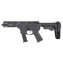 IC-9 Pistol, Semi-automatic, AR, 9mm, 5.6" Barrel, Threaded 1/2X28, Anodized Finish, Black, SBA3 Pistol Brace, 30 Rounds, 1 Magazine ICP9B5KSBA3