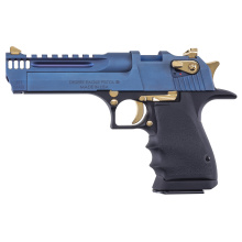 Desert Eagle L5, Semi-automatic, Metal Frame Pistol, Full Size, .357 Magnum, 5" Barrel with Integrated Muzzle Brake, PVD Finish, Carbo Blue Slide, Black Aluminum Frame, Gold Controls, Rubber Grips, Full Weaver Style Rail, 9 Rounds, 1 Magazine DE357L5CBG