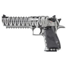 Desert Eagle MK XIX, Single Action, Semi-automatic, Metal Frame Pistol, Full Size, 50 Action Express, 6" Barrel, Stainless Steel Finish, White Tiger Strips, Rubber Grips, Fixed Sights, Ambidextrous Thumb Safety, 7 Rounds, 1 Magazine DE50WTS